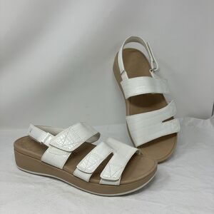 Vionic Roma Platform Wedge Sandal Womens 11 Croc Print Slingback Strappy White